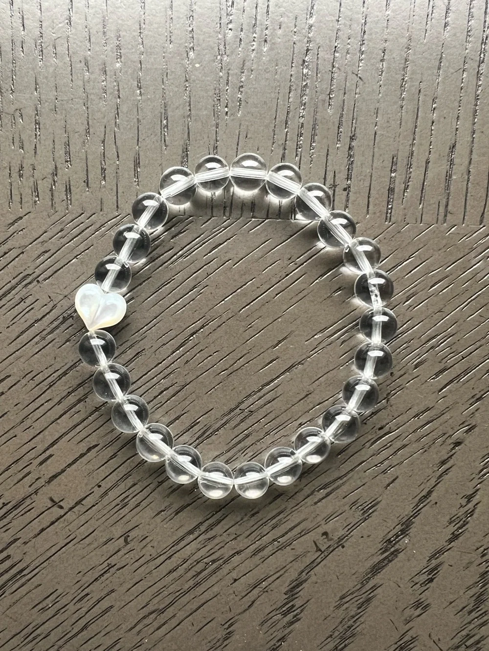 HQ clear quartz with heart shell bracelet 7mm SIZE 6.5-7’
